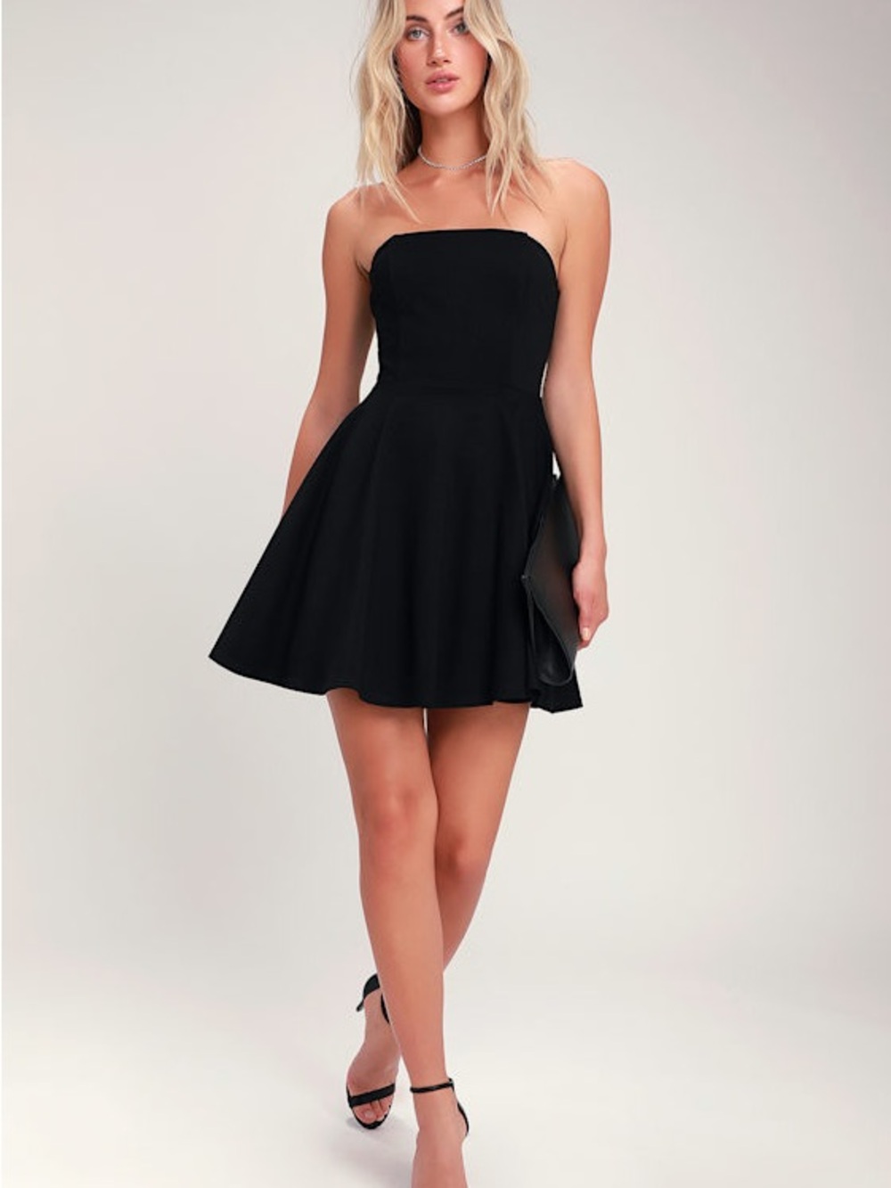 Lulus About a Twirl Black Strapless Skater Dress Size M